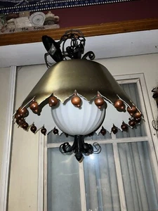 Vintage Mid Century Modern 18" Metal & Glass Globe Ceiling Light Fixture Funky! - Picture 1 of 12