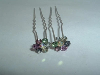 VINTAGE RHINESTONE FLOWER HAIR PINS UP DO HAIR ACCESSORY - Image 1 of 3