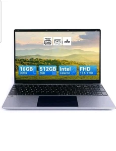 Portátil Geviar 15,6 pulgadas, 16 GB DDR4 512 GB SSD, procesador Intel Celeron de cuatro núcleos - Imagen 1 de 12