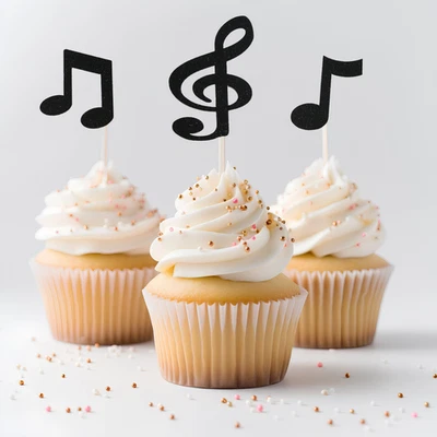 Assorted Glitter MUSICAL NOTES Cupcake Party Toppers CHOOSE Package & Color  - Image 1 of 3