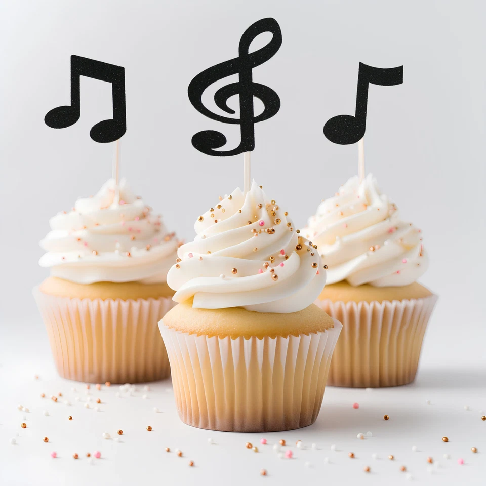 NOTAS MUSICAIS glitter sortido enfeites de festa cupcake ESCOLHA pacote e cor  - Imagem 1 de 3