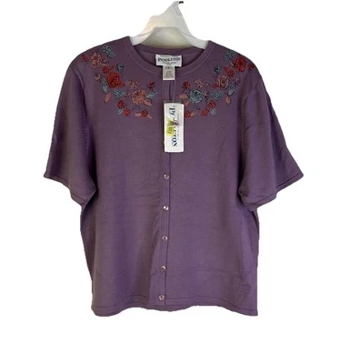 Deadstock vintage 90s Pendleton Silk Floral Short Sleeve Cardigan Sweater Large - Image 1 of 4