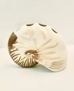Ceramic Nautilus Sea Shell Toothbrush Holder White Brown Nautical Beach - Picture 1 of 6