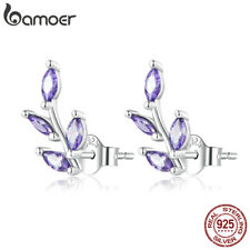 Bamoer Women Authentic 925 Sterling Silver Purple Branch Stud Earrings Jewelry