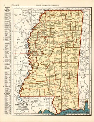 Mapa Estatal Mississippi 1940 Vintage Mapa Atlas Mapa de Mississippi Decoración de Pared 2354 Foto 1 de 3