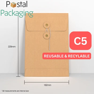 C5/A5 (229 x 162mm) Manilla Brown String & Washer Envelopes Button Tie QUALITY - Image 1 of 4