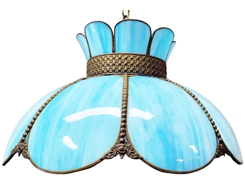 Vintage Mid-Century VICTORIAN Style BLUE SLAG GLASS Hanging SHADE CHANDELIER Cover