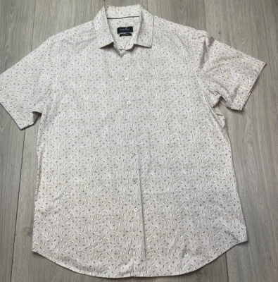 Bugatchi Camicia Uomo XL 8 Vie Elasticizzata Marrone Manica Corta Casual Geometrica Floreale - Immagine 1 di 4