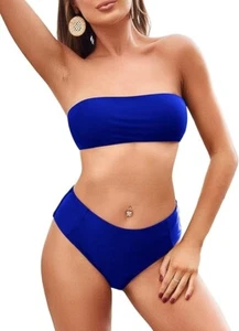 ZAFUL Women's High Cut 2 Piece Strapless Bandeau Bikini Blue Size M - Picture 1 of 5