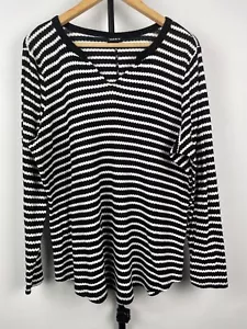 Torrid Black White Stripe Waffle Knit Notch Neck Long Sleeve Top Size 2X Plus - Picture 1 of 7