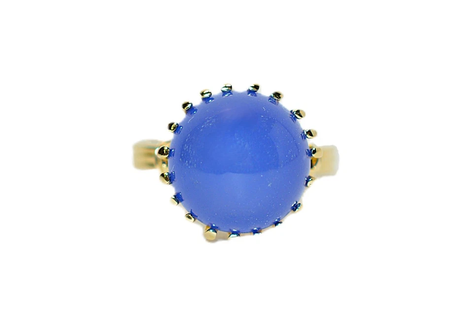 Anillo solitario de oro macizo de 14 quilates de ágata azul natural anillo llamativo cóctel Foto 1 de 4