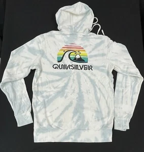 Quiksilver Blue White Tie Dye Pullover Double-Sided Fleece Graphic Hoodie Size S - Picture 1 of 14