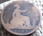 1863 VICTORIAN ONE PENNY COIN QUEEN VICTORIA SEE PICS D 114