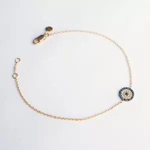 Mini pulsera para mal de ojo Alexandra Moosally diamante y zafiro en oro amarillo de 14 K - Imagen 1 de 2