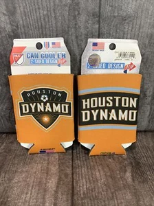 TWO NEW Houston Dynamo 12oz Two Sided Can Cooler MLS Coozie Koozie Beer Drink - Picture 1 of 1
