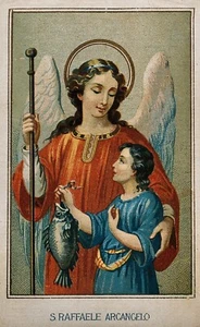 Holy Card with of St. Raphael the Archangel Plus a  1" Silver Oxidized Medal - Picture 1 of 3