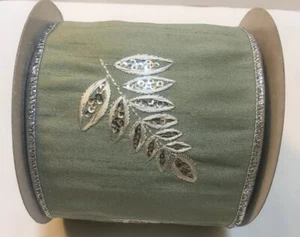 Katherine's Collection Green & Silver Ribbon 05-905506 NEW 4”x 5 Yds - Picture 1 of 4