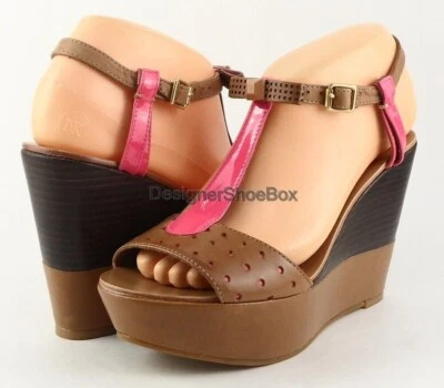 $250 JUICY COUTURE KATI Caramel Pink Patent Leather Designer Platform Wedges 10 - Image 1 of 4