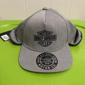 New Harley-Davidson Men's Midwest Sherpa Ear Flap Fitted Hat, Grey, 7 1/2 NWT - Picture 1 of 6