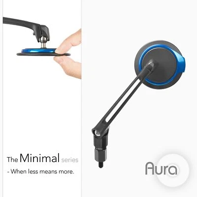 Espejos retrovisores súper delgados AURA redondos azules se adapta a la moderna Vespa GTS 125 250 300 2005~ Foto 1 de 4