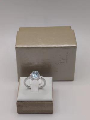 JTV BBJ Aquamarine/White Zircon Sterling Silver Rhodium Plated Ring Size 10 - Image 1 of 4