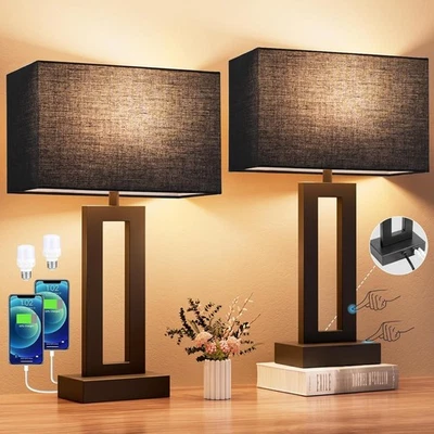 Nightstand Table Lamps for Bedrooms Set of 2 - Touch Bedside Lamp with USB C+... - Image 1 of 4