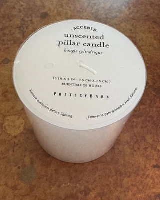Pottery Barn Accents Unscented White Candles 3" x 3" New in Box Lot of 6 - Image 1 of 4