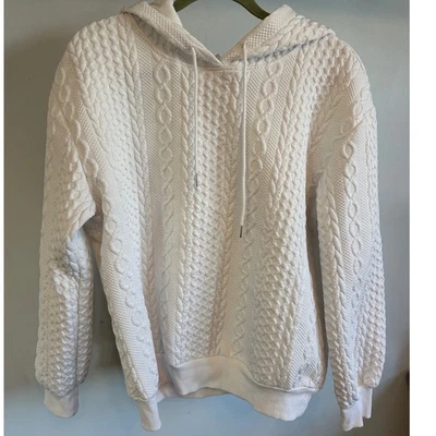 Женщин белый кабель трикотажа толстовка с капюшоном текстурированный пуловер большой L - Изображение 1 из 4