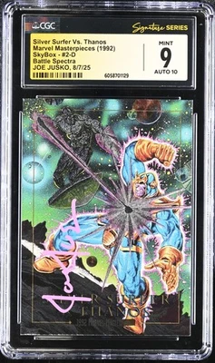 Marvel Masterpieces SILVER SURFER v THANOS CGC 9 signed Joe Jusko BATTLE SPECTRA - Image 1 of 2