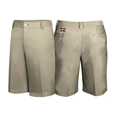 Mississippi State Bulldogs NCAA Adidas Khaki Stretch ClimaLite Golf  Shorts Cover