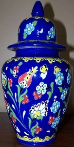 Blue & Yellow 10"x5" Turkish Handmade Iznik Pattern Ceramic Jar Canister Urn - Picture 1 of 4