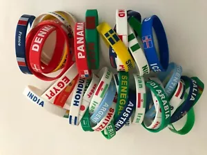 Country Flag Silicone Rubber Bracelet Sport Word cup Soccer Wristband - Picture 1 of 31