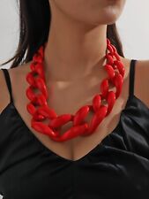 ROSEY-LEIGHS 💕 LAGENLOOK💕 RED RESIN CUBAN LARGE LINK NECKLACE BNWT  59CM