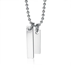 Stainless Steel Double Rectangular Bar Pendant & Necklace - Free Engraving - Bild 1 von 2