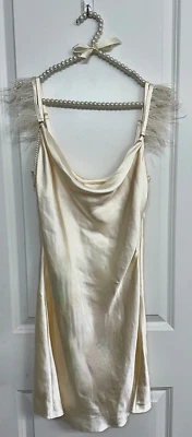 Reverie Ivory Silk Mini Dress with Ostrich Feather Trim – Size Small - Image 1 of 4