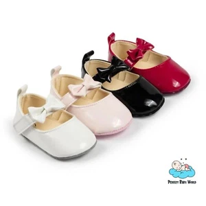 PU Leather Bowknot Dress Shoes 0-18 Months Party Baby Girl Shoes - Picture 1 of 16