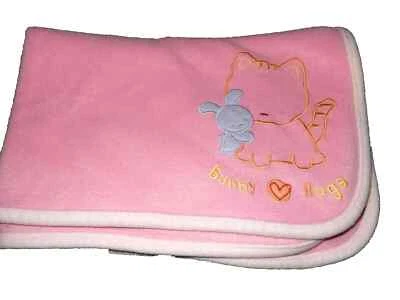 5D LN Vintage Carter's Bunny Hugs Kitty Cat Pink Fleece Plush Crib Baby Blanket - Image 1 of 4