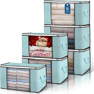 90 L Large Storage Bags, 6 Pack Clothes Storage Bins Foldable Closet Organizer S - Picture 1 of 12