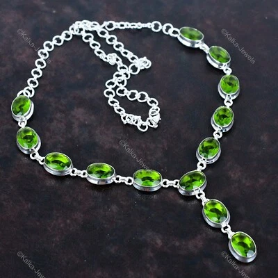Womens day Deal Peridot Stone Sterling Silver New Chain August Birthday Necklace - Image 1 of 4