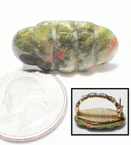 Vintage Orange & Green Unakite Jasper Carved Hinged Scarf Clip w/Safety 1.25" - Picture 1 of 4