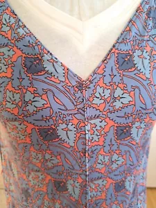 Tory Burch MIDI Dress Fun Print Purple Blues Coral Silk Simple Easy to Wear SZ S - Picture 1 of 8