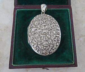 VICTORIAN LARGE ORNATE SILVER LOCKET with FLOWER & SHELL DESIGN both sides