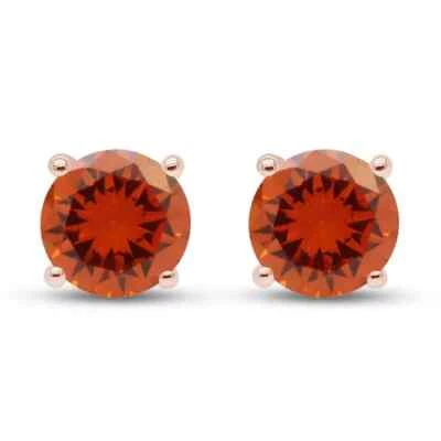 Solitaire Stud Earrings Solid 10k Rose Gold Lab Created Orange Citrine - Image 1 of 4