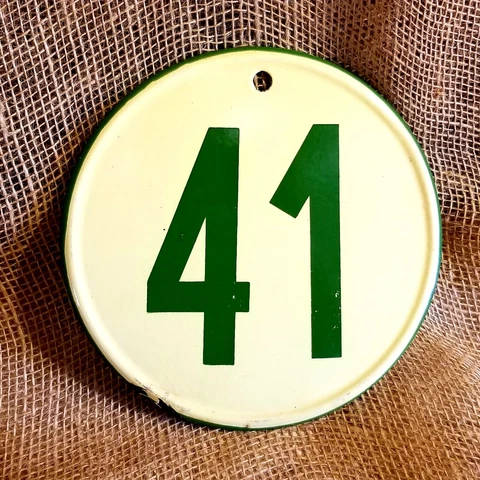 Vintage enamel "41" sign; residential; street sign; 8" diameter Cover