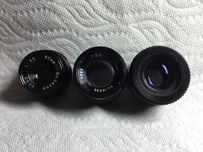 3 lentes ampliadores: Voss 50 mm, f 3,5, Voss, 75 mm, f 4,35, Rodenstock Trinar 50 mm, f 3,5 Foto 1 de 3