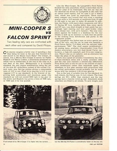 1964 MINI-COOPER S VS FALCON SPRINT ~  ORIGINAL 5-PAGE ROAD TEST / ARTICLE / AD - Picture 1 of 1