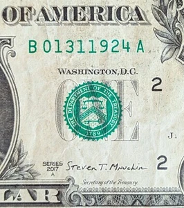 2017 A $1 bill fancy serial, birthday date note January 31, 1924. B 01311924 A - Picture 1 of 3