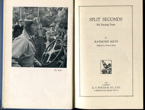 Split Seconds by Raymond Mays - First Edition 1951 Motor sport book E.R.A. - Picture 1 of 2
