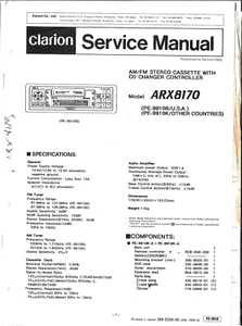 CLARION ARX8170 (PE-9910B, P-9910K) AM/FM STEREO CASS W/ CD CHANG SERVICE MANUAL - Picture 1 of 1
