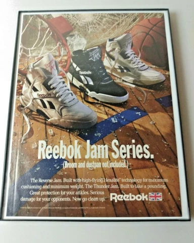 Reebok Jam Basketball shoes Vtg Magazine page cutout Advertisement in New Frame Cover